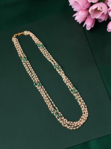 Navrabeads Pearl Chain with CZ Teardrop Beads | 20 Inches | Elegant Pearl Necklace