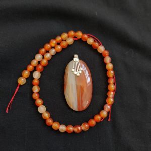Navrabeads 8mm Onyx Beads with Lace Agate Pendant Combo | Jewellery Making Supplies