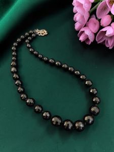 Navrabeads Graduated Onyx Stone Beads Necklace – 20 Inch Length | Black Round Beads