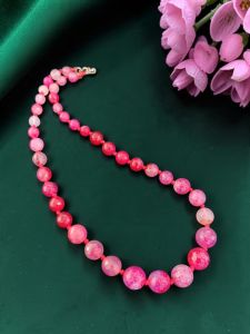 Navrabeads Graduated Onyx Stone Beads Necklace – 20 Inch Length | Pink Round Beads