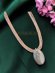 Navrabeads Lace Agate Pendant Necklace with CZ Beads | 22 Inches | Elegant Fashion Jewellery for Women