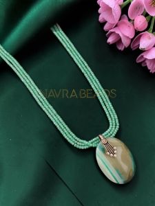 Navrabeads Green Lace Agate Pendant Necklace with CZ Beads – 22 Inch Length | Elegant Fashion Jewellery for Women