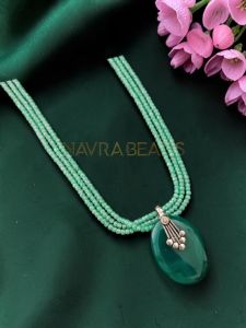 Navrabeads Green Lace Agate Pendant Necklace with CZ Beads – 22 Inch Length | Elegant Fashion Jewellery for Women