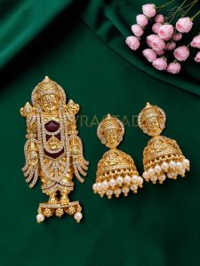 Navrabeads Perumal Traditional Pendant with Matching Earrings | Traditional Jewellery Set