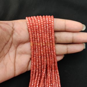 Navrabeads Brick Red Cubic Zirconia Beads String 2x3mm – Premium CZ Faceted Crystal Spacer Beads, 14 Inch Strand, 135 Beads for Jewelry Making, Bracelet, Necklace & Earring Design