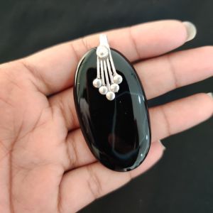Navrabeads Premium Quality Lace Agate Pendant(1 to 1.5") for Women | Silver Finish