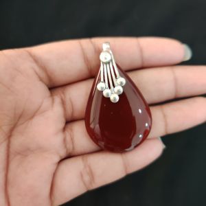 Navrabeads Premium Quality Lace Agate Pendant(1 to 1.5") for Women | Silver Finish