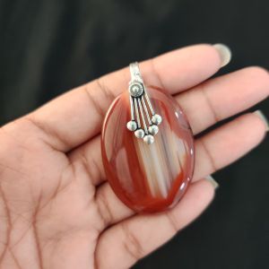 Navrabeads Premium Quality Lace Agate Pendant(1 to 1.5") for Women | Silver Finish