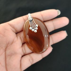 Navrabeads Premium Quality Lace Agate Pendant(1 to 1.5") for Women | Silver Finish