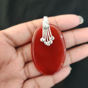 Navrabeads Premium Quality Lace Agate Pendant(1 to 1.5") for Women | Silver Finish