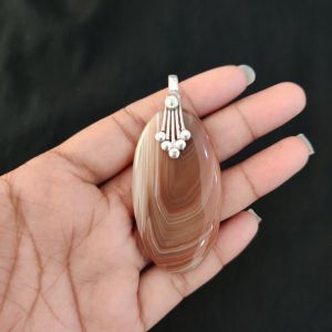Navrabeads Premium Quality Lace Agate Pendant(1 to 1.5") for Women | Silver Finish