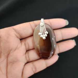 Navrabeads Premium Quality Lace Agate Pendant(1 to 1.5") for Women | Silver Finish