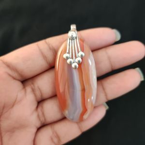 Navrabeads Premium Quality Lace Agate Pendant(1 to 1.5") for Women | Silver Finish