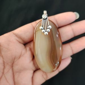 Navrabeads Premium Quality Lace Agate Pendant(1 to 1.5") for Women | Silver Finish