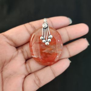 Navrabeads Premium Quality Lace Agate Pendant(1 to 1.5") for Women | Silver Finish