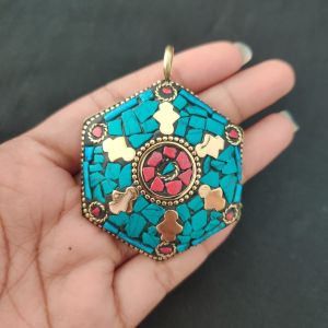 tibetan-diamond-shaped-pendant-multicolour-gold-designs-navrabeads
