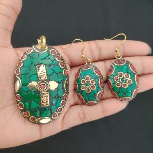 Tibetan Diamond Shaped Pendant, Multicolour With Gold Designs 