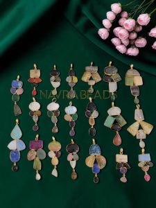 Navrabeads Premium Quality Mix Gemstone Pendants | Pack of 20 Pieces | Assorted Designs | 5 Stone Design | Gold Finish