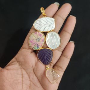 Navrabeads Gemstone Pendant | 5 Stone Design | Gold Finish | Elegant Pendant for Jewellery Making & DIY Designs
