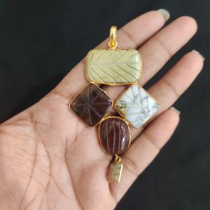 Navrabeads Gemstone Pendant | 5 Stone Design | Gold Finish | Elegant Pendant for Jewellery Making & DIY Designs