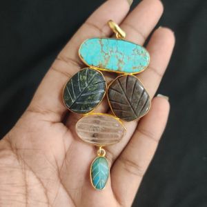 Navrabeads Gemstone Pendant | 5 Stone Design | Gold Finish | Elegant Pendant for Jewellery Making & DIY Designs