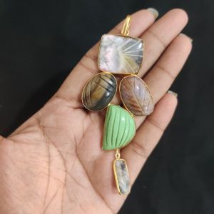 Navrabeads Gemstone Pendant | 5 Stone Design | Gold Finish | Elegant Pendant for Jewellery Making & DIY Designs