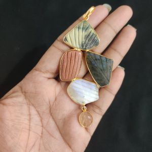 Navrabeads Gemstone Pendant | 5 Stone Design | Gold Finish | Elegant Pendant for Jewellery Making & DIY Designs