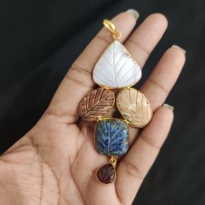 Navrabeads Gemstone Pendant | 5 Stone Design | Gold Finish | Elegant Pendant for Jewellery Making & DIY Designs