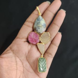 Navrabeads Gemstone Pendant | 5 Stone Design | Gold Finish | Elegant Pendant for Jewellery Making & DIY Designs