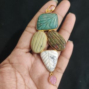 Navrabeads Gemstone Pendant | 5 Stone Design | Gold Finish | Elegant Pendant for Jewellery Making & DIY Designs
