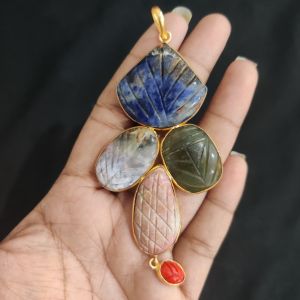 Navrabeads Gemstone Pendant | 5 Stone Design | Gold Finish | Elegant Pendant for Jewellery Making & DIY Designs