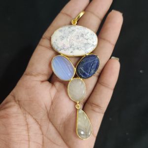 Navrabeads Gemstone Pendant | 5 Stone Design | Gold Finish | Elegant Pendant for Jewellery Making & DIY Designs