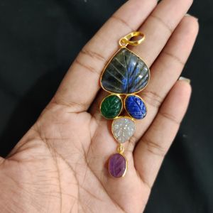 Navrabeads 5 Stone Design Pendant – Gold Finish | Elegant Pendant for Jewellery Making & DIY Designs