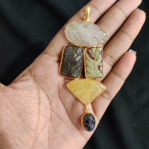 Navrabeads 5 Stone Design Pendant – Gold Finish | Elegant Pendant for Jewellery Making & DIY Designs