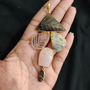 Navrabeads 5 Stone Design Pendant – Gold Finish | Elegant Pendant for Jewellery Making & DIY Designs