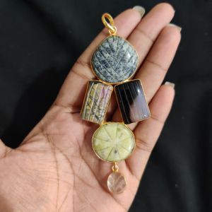 Navrabeads 5 Stone Design Pendant – Gold Finish | Elegant Pendant for Jewellery Making & DIY Designs