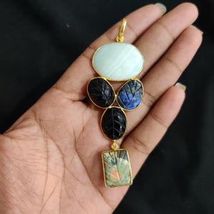 Navrabeads 5 Stone Design Pendant – Gold Finish | Elegant Pendant for Jewellery Making & DIY Designs