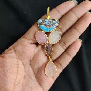 Navrabeads 5 Stone Design Pendant – Gold Finish | Elegant Pendant for Jewellery Making & DIY Designs