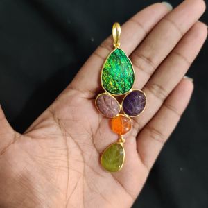 Navrabeads 5 Stone Design Pendant – Gold Finish | Elegant Pendant for Jewellery Making & DIY Designs