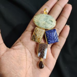 Navrabeads 5 Stone Design Pendant – Gold Finish | Elegant Pendant for Jewellery Making & DIY Designs