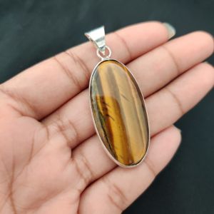 Tiger Eye Pendant, Gemstone Pendant, 1 to 1.5", Silver finish