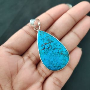 Turquoise Pendant, Gemstone Pendant, 1 to 1.5", Silver finish