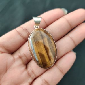Tiger Eye Pendant, Gemstone Pendant, 1 to 1.5", Silver finish