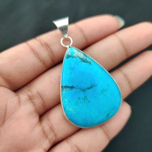 Turquoise Pendant, Gemstone Pendant, 1 to 1.5", Silver finish
