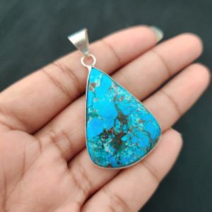 Turquoise Pendant, Gemstone Pendant, 1 to 1.5", Silver finish
