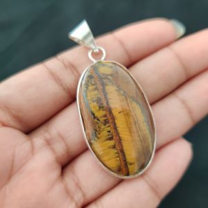 Tiger Eye Pendant, Gemstone Pendant, 1 to 1.5", Silver finish