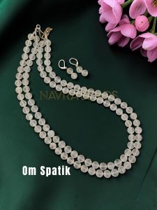 Navrabeads OM Spatik Gemstone 2-Layer Necklace with Matching Earrings | 20 Inches