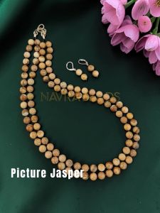 Navrabeads Picture Jasper Gemstone 2-Layer Necklace with Matching Earrings | 20 Inches