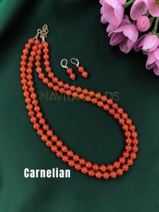 Navrabeads Carnelian Gemstone 2-Layer Necklace with Matching Earrings | 20 Inches