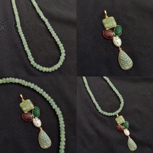 Navrabeads Green Aventurine Bead with Gemstone Pendant Combo | Jewellery Making Supplies